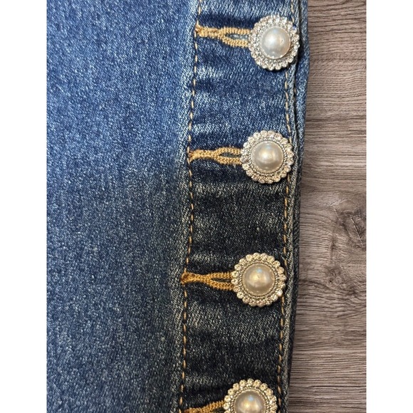 CeCe Women's Blue Skinny Jeans 24W Plus Size Faux Pearl Detail Stretch Denim - Picture 4 of 6